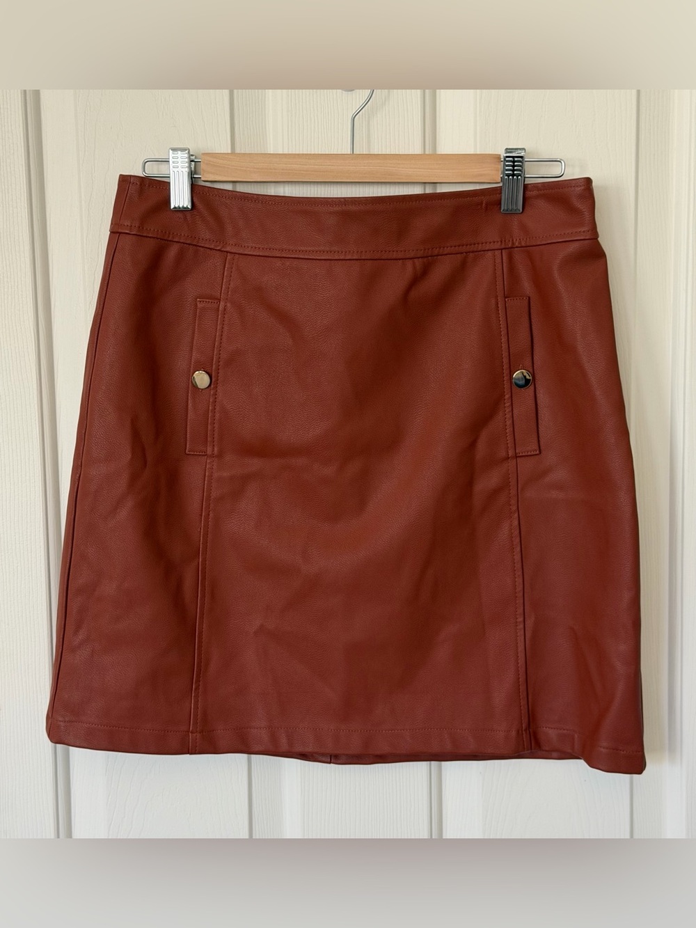 LOFT Faux Leather Mini Skirt in Rust- loft- real pockets